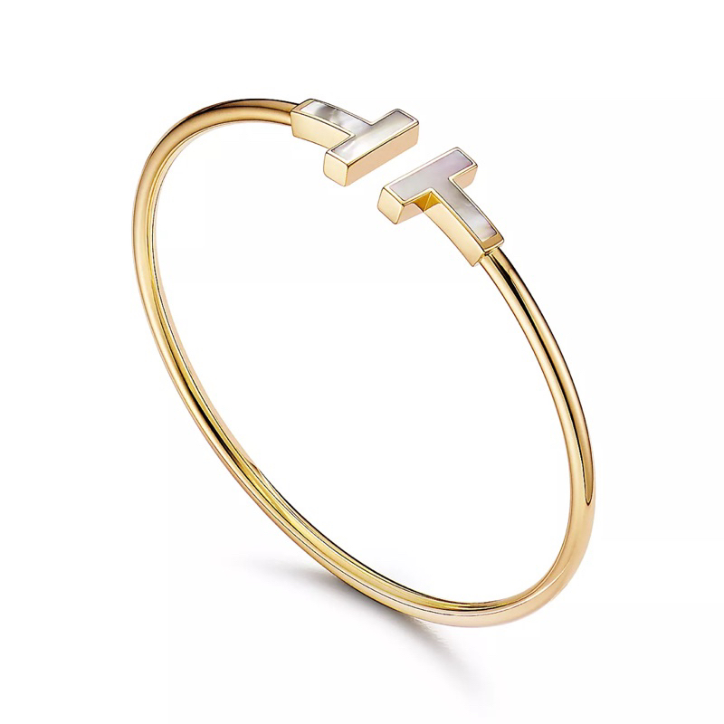 Tiffany&amp;co T Wire 線圈手鏈 蒂芬尼 18k黃金鑲珍珠母貝