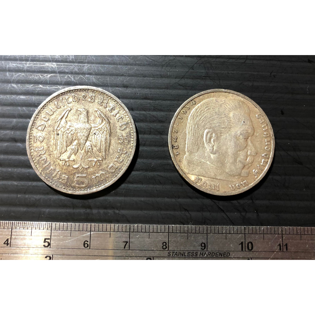 【超值硬幣】德國 1935-36年 5MARK 國家馬克 銀幣一枚 興登堡肖像 絕版少見~(使用過品相)