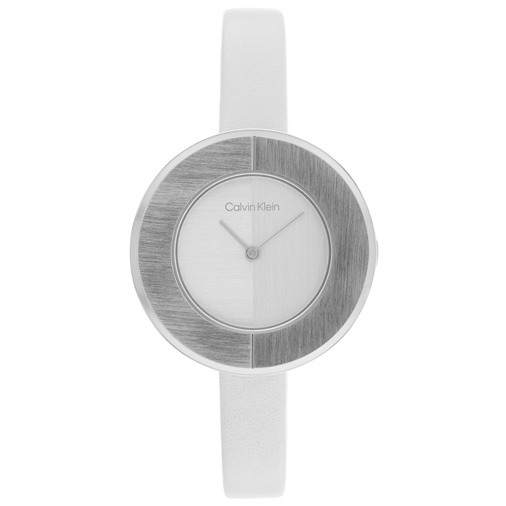 Calvin Klein CK 銀面白皮帶腕錶 32MM (CK25200026)