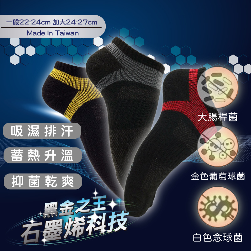 石墨烯機能運動足弓短襪 石墨烯 遠紅外線 抑菌 除臭 舒適 彈力 蓄熱升溫 透氣 6071
