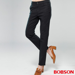 BOBSON 女款高腰仿毛料條紋直筒色褲 8215-87