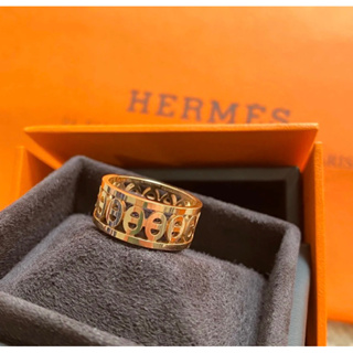 Hermès愛馬仕 Chaine d‘Ancre Divine豬鼻簍空造型戒指 玫瑰金/52碼🉑刷卡/無卡分期