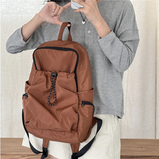 黑｜韓國新款◵大學生上課必備📔『J96』皺褶抽繩尼龍撞色設計通款雙肩包 後背包 背包 雙肩包