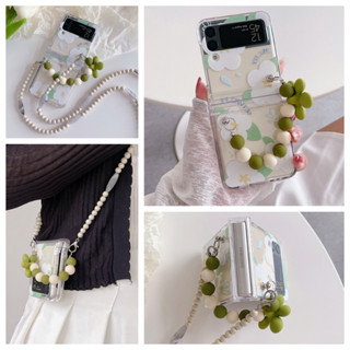 Samsung z flip5 6手機殼 白色花朵 三星 galaxy zflip3 4手機套 三星折疊保護殼 手機掛繩