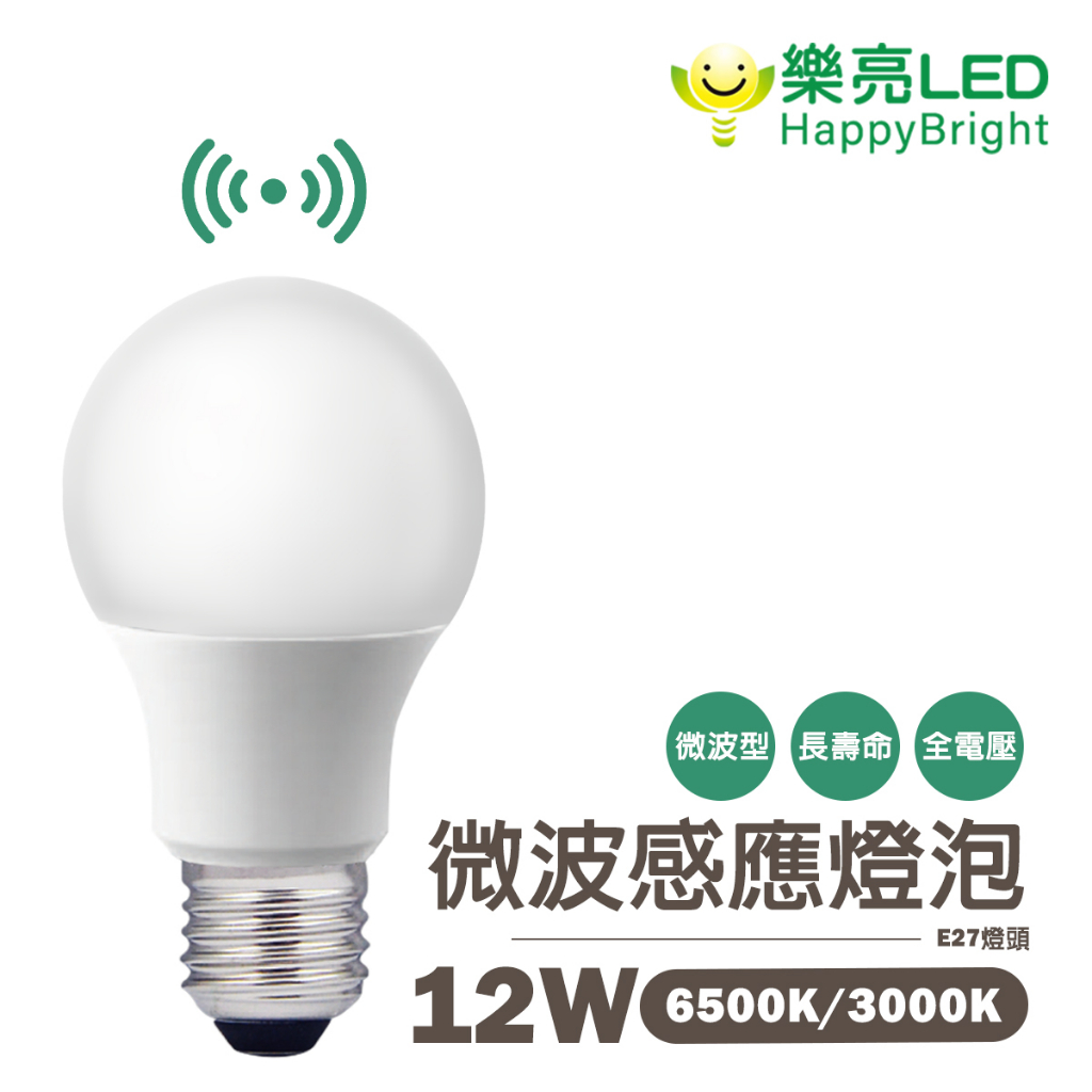 〖樂亮〗E27 12W LED 微波感應燈泡 黃光 / 白光 全電壓 感應範圍5M-6M