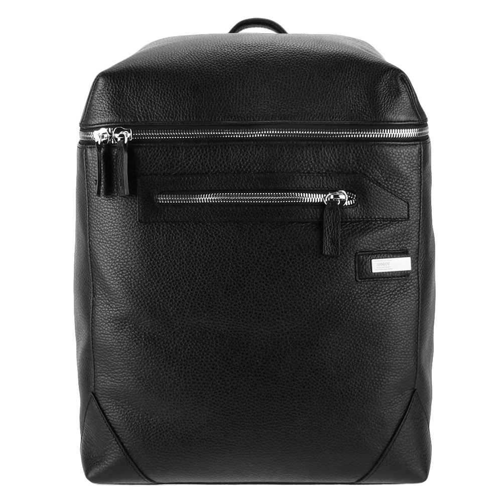 ARMANI COLLEZIONI粒紋皮革鐵牌LOGO大後背包(黑色)102305｜GoBrand購名牌