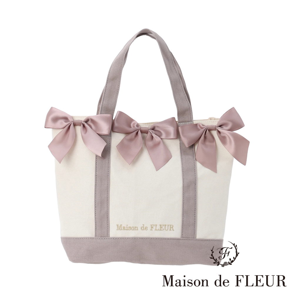 Maison de FLEUR 2Way甜美緞帶滾邊帆布托特包(8A33F0J6100)