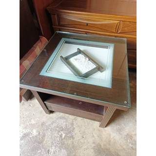 【銓芳傢俱】2.2尺胡桃色貝殼沙強化玻璃茶幾-67*67*55cm 胡桃玻璃小茶几 貝殼造景沙發邊桌 和室桌 咖啡桌