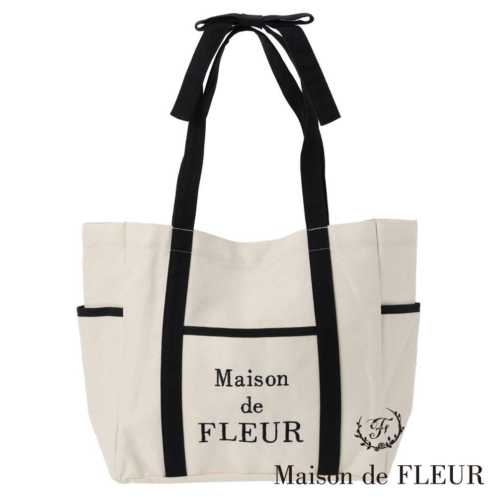 Maison de FLEUR 【WEB限定】配色緞帶帆布托特包(8S33F0J0600)