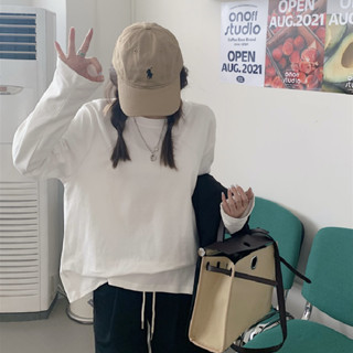 CHAOO 長袖 白色長袖T恤 純色長袖 寬鬆上衣女 內搭打底衫 oversize 白色上衣 韓版上衣 下半身失蹤