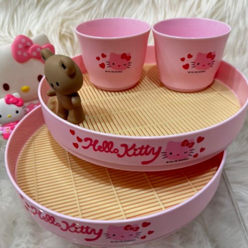 日本進口Hello Kitty蕎麥涼麵餐盤組很耐熱百度以上兩入組加送流水麵機展示品釋出