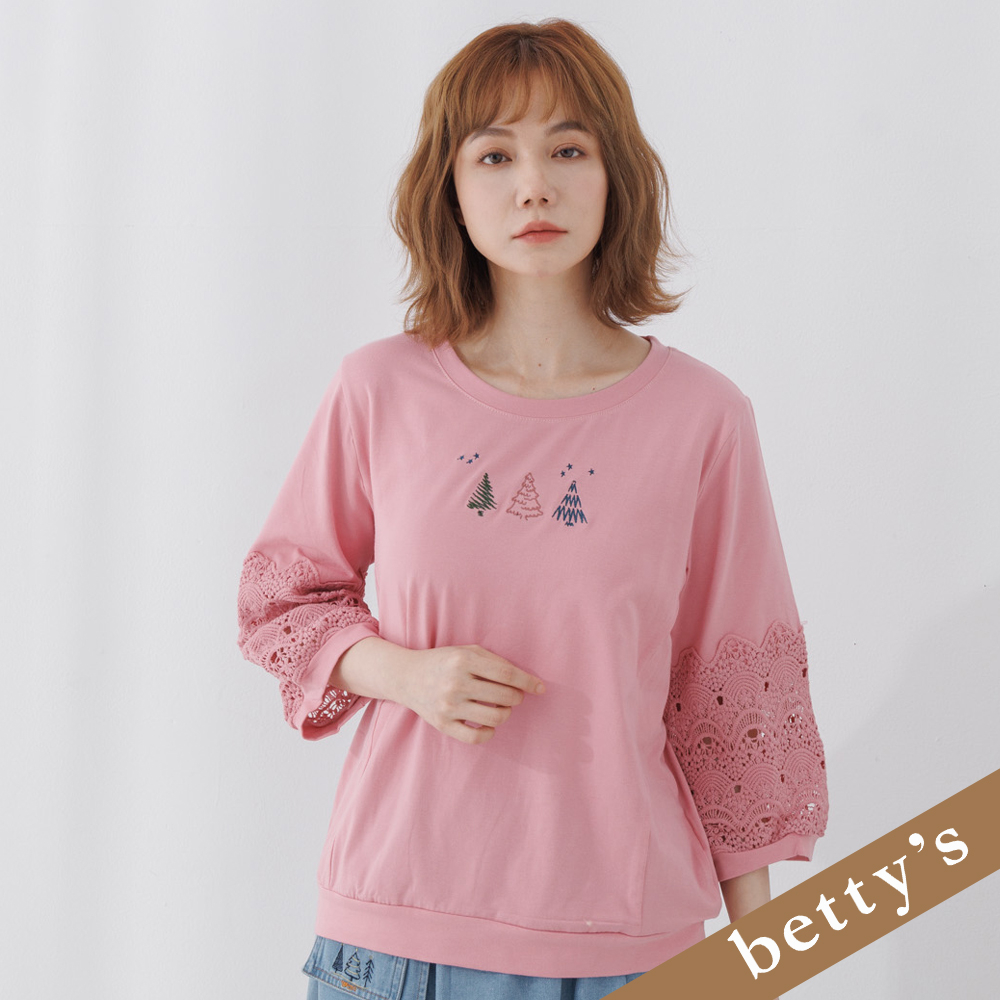 betty’s貝蒂思(25)小樹蕾絲拼接長袖T-shirt(粉色)