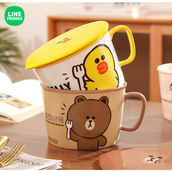 ⚡現貨⚡LINE FRIENDS 帶蓋子陶瓷萬用碗 泡麵碗 湯碗 杯碗 陶瓷碗 飯碗