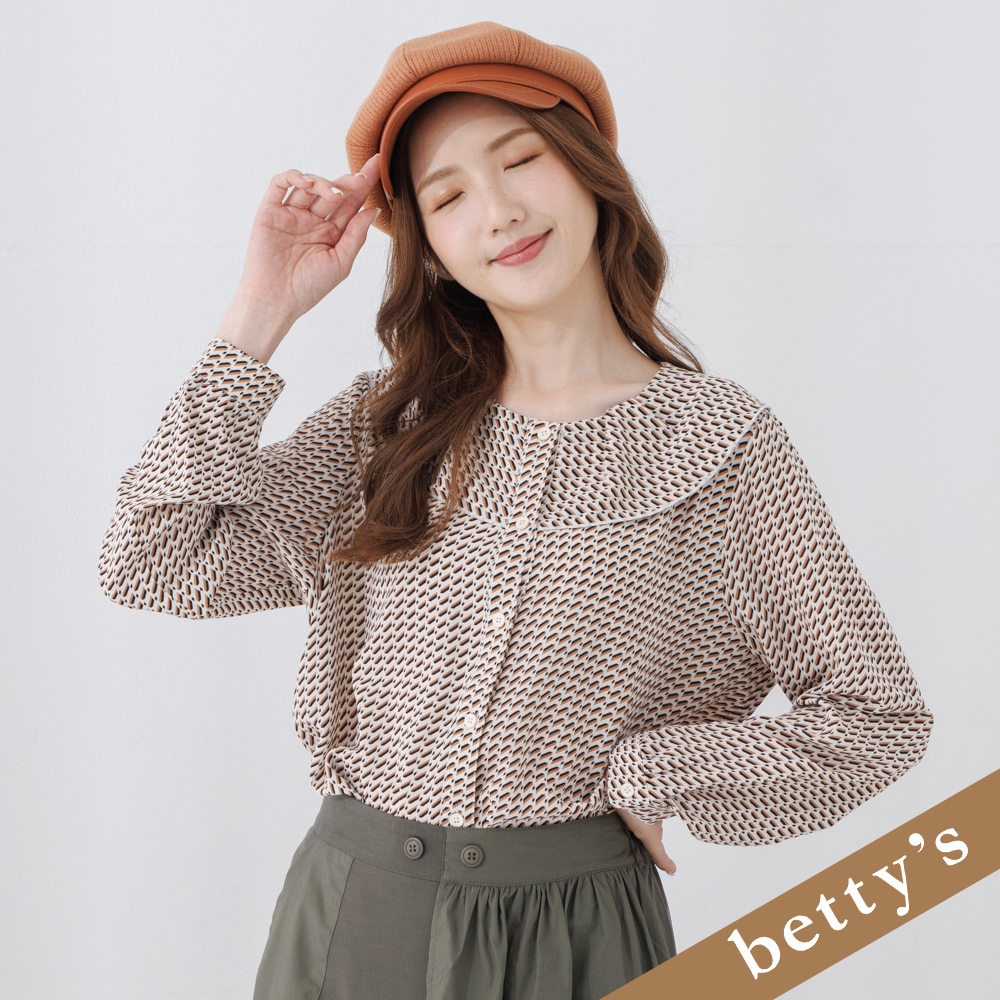 betty’s貝蒂思(25)幾何壓摺大翻領雪紡襯衫(米白色)