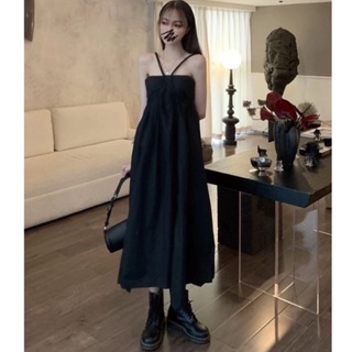 黑色長洋裝 洋裝 蓬裙長洋裝 日系 背心洋裝 裙