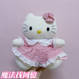 B9箱 1998年 日式 絨毛 凱蒂貓 hello kitty 娃娃 玩偶 早期 懷舊粉色格子連身裙三麗鷗 Sanrio