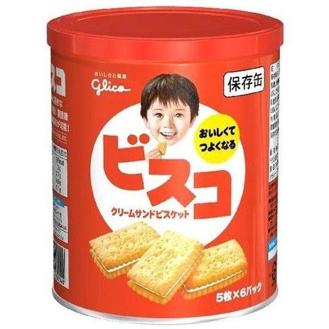 【米糖】日本 Glico 固力果 格力高 保存罐 防災食品 夾心餅乾 奶油夾心餅 餅乾