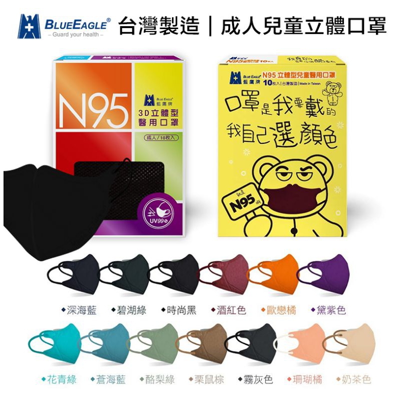 [真豪口罩]現貨-台灣製造藍鷹牌N95口罩醫用醫療級防紫外線-成人版+青少年+兒童版-防疫五層一盒50入-3D立體抗UV