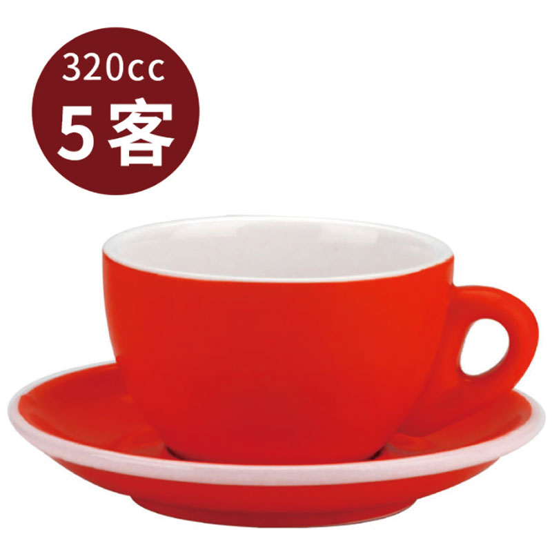 【Tiamo】拿鐵杯盤組/HG0855R(5客/320cc/紅) | Tiamo品牌旗艦館