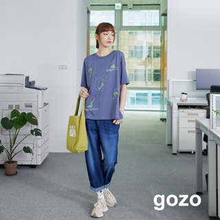 【gozo】不想上班寬鬆印花T恤(深灰/卡其_F) | 女裝 圓領 休閒
