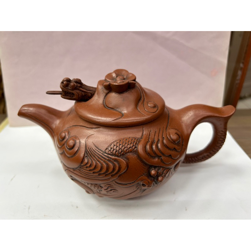 老古董收藏-宜興紫砂魚化龍茶壺