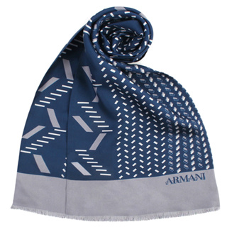 ARMANI COLLEZIONI時尚幾何斜紋真絲圍巾(藍灰)102808