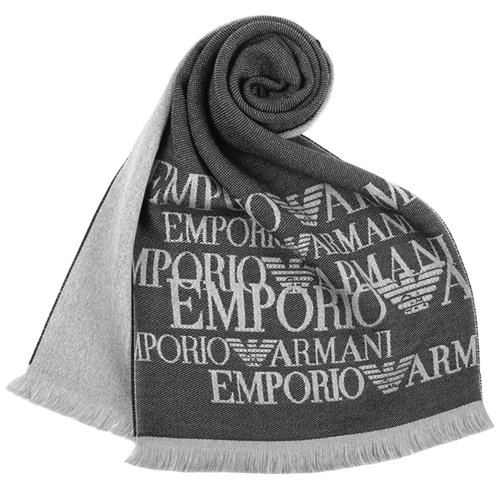 EMPORIO ARMANI字母LOGO雙面雙色羊毛圍巾(灰色)084066