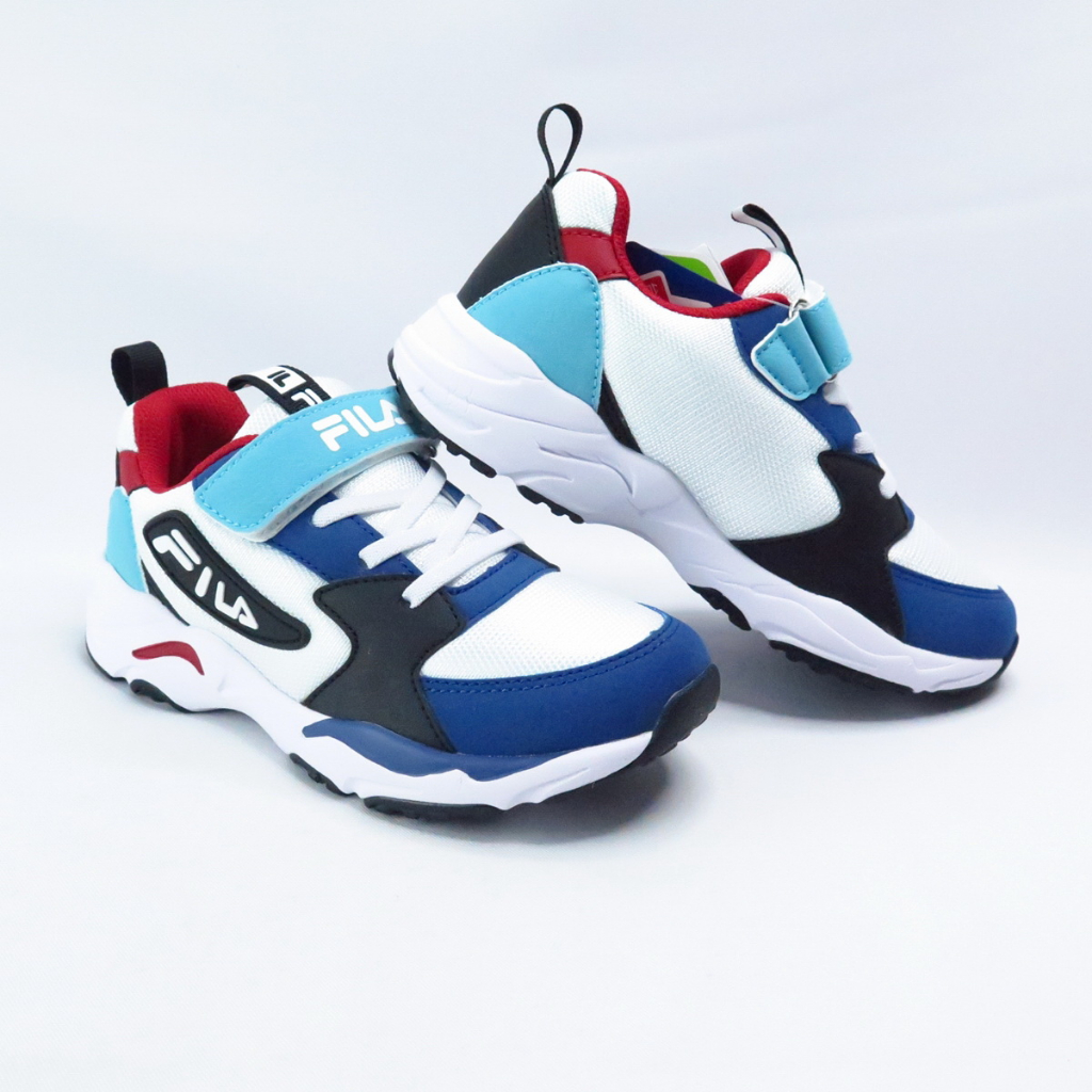 FILA 慢跑鞋 中大童鞋 足部防護 穩定支撐 抗菌防臭鞋墊 台灣製 3J803X123 藍白