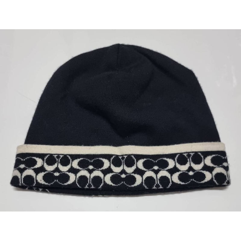 二手經典毛帽100%美麗諾羊毛 Coach Black Merino Wool CC Logo Beanie Hat