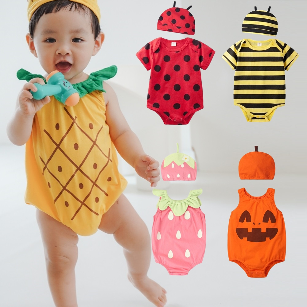 Augelute Baby童衣短袖套裝 動物 水果 造型服 包屁衣 男寶寶 女寶寶 爬服 哈衣 附帽子 萬聖節51015