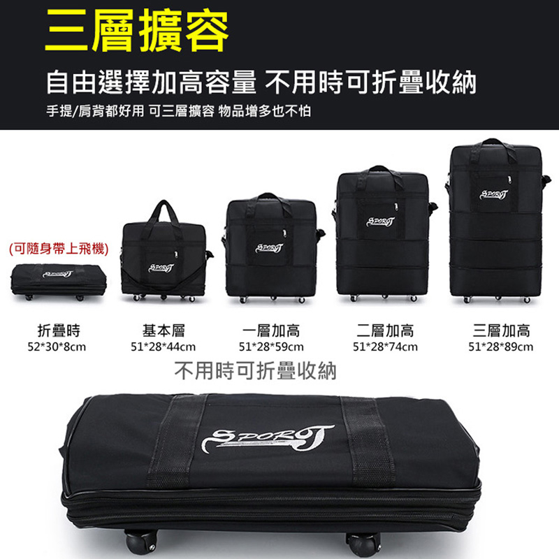 台灣現貨🔥 航空托運包 帶滾輪三層擴容旅行袋 附密碼鎖 航空托運行李 加厚防潑水面料 帶滾輪航空托運行李袋 旅行袋