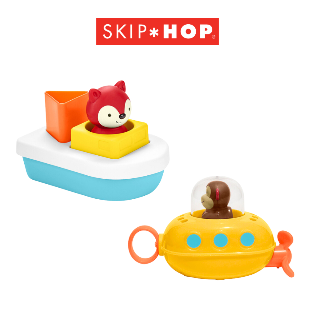 【SKIP HOP】洗澡玩具 - ZOO弗格森狐狸漂浮小船 馬歇爾猴拉繩潛水艇 寶寶洗澡玩具 玩水玩具 沐浴玩具