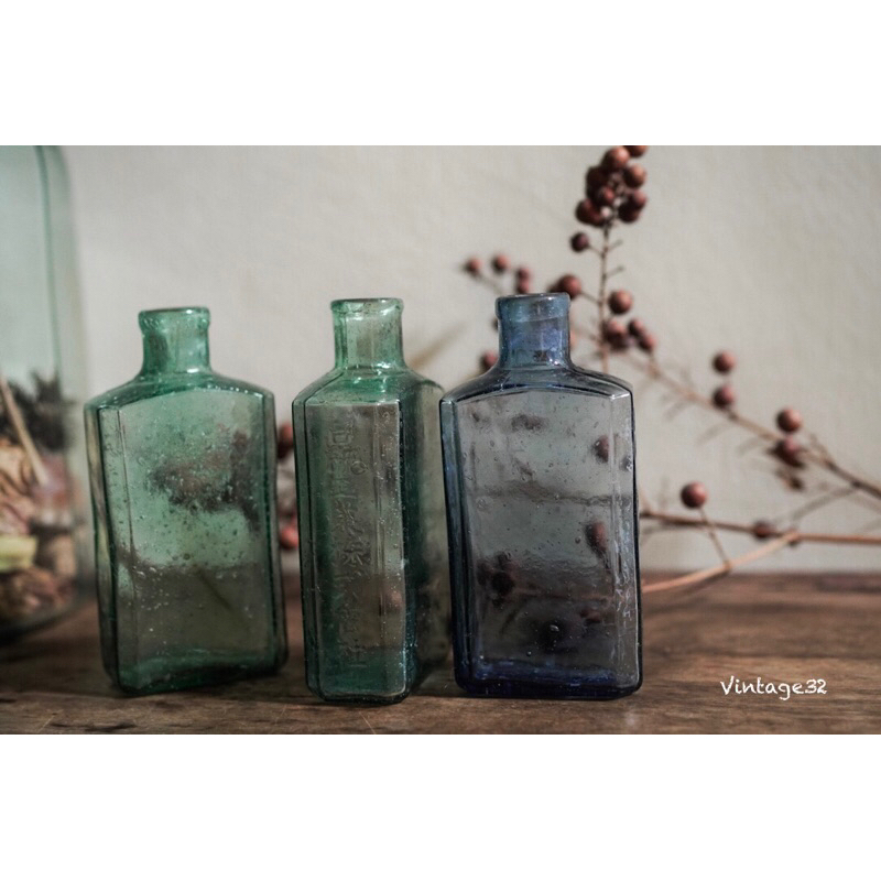 老·参貳vintage 老玻璃/綠色/藍色/汽泡玻璃瓶
