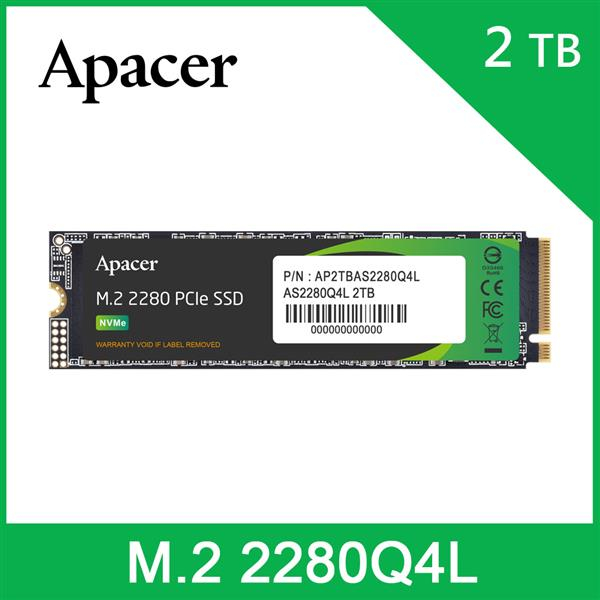 Apacer宇瞻 AS2280Q4L M.2 PCIe 4.0 SSD （2TB/ 1TB / 512GB)