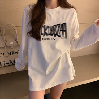 CHAOO 長袖 長袖上衣 長袖t恤 情侶裝 oversize 下半身失蹤 秋季衣服女 印花 設計感上衣 白色長袖 衣服