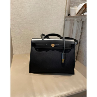 二手 HERMES 愛馬仕 herbag Zip 31 帆布拼皮 黑色 手提包/斜背包/肩背包