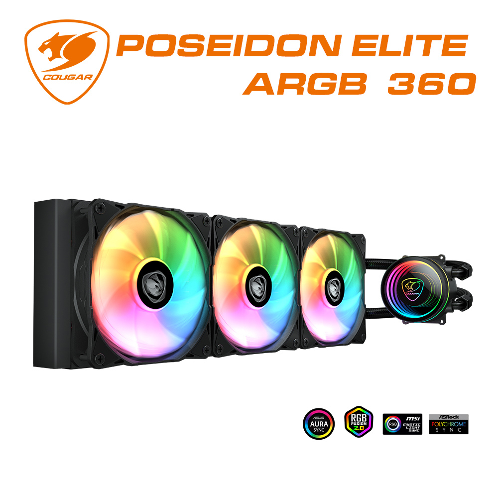 【COUGAR 美洲獅】POSEIDON ELITE ARGB 360 高效能一體式水冷散熱 黑色