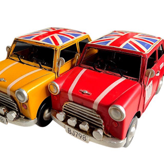 【臺灣現貨】美式復古工業風英國老爺車MINI鐵藝鐵皮模型車汽車擺飾