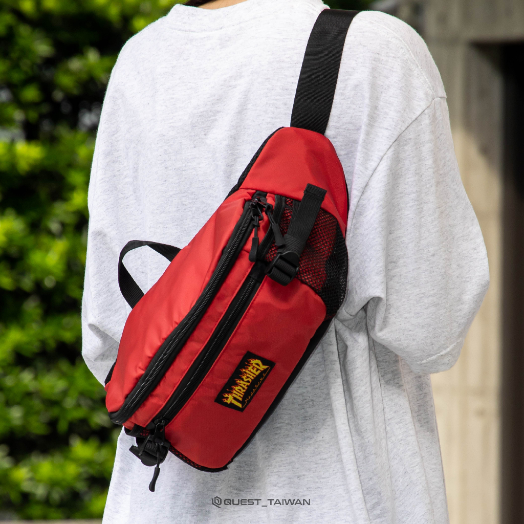 【QUEST】現貨 THRASHER HYDRATION WAIST BAG 火焰 貼布 側背包 腰包 紅色