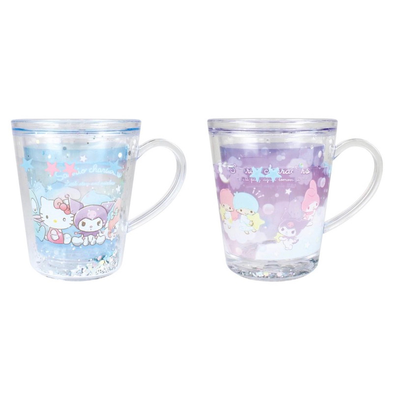 日本進口 kitty 美樂蒂 庫洛米 雙子星 漂浮透明單耳水杯 汽水杯 果汁杯 飲料杯 水杯 流沙杯 透明水杯 漱口杯