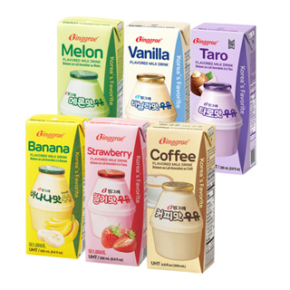 【韓味不二】Binggrae 牛奶 6入 口味任選(香蕉/草莓/哈密瓜/香草/咖啡/芋頭/香蕉風味牛奶(light)