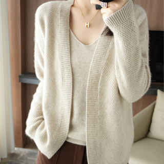 雅麗安娜 針織衫 上衣 毛衣 羊絨衫短款針織毛衣外套純色長袖V領吊帶➕外套兩件套MA074-7820.