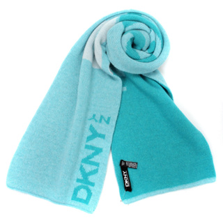 DKNY字母LOGO混羊毛雙色圍巾(湖水藍)380000-1