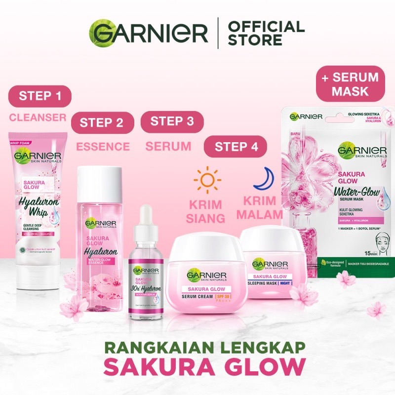 GARNIER Cream Sakura Whitening Krim wajah Indo ORI siang