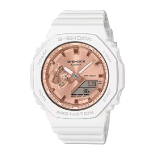 CASIO卡西歐 GMA-S2100MD-7A 八角形粉紅金平面錶盤雙顯錶 氣質白 42.9mm