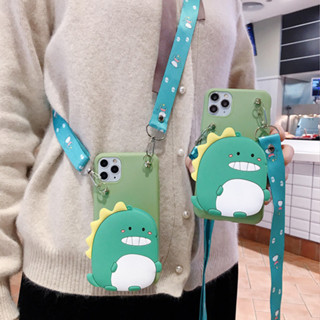 現貨 可愛齙牙恐龍零錢包掛繩手機殼手機殼適用三星Samsung A6 A7 A8 A9 2018 A12 A13 A14