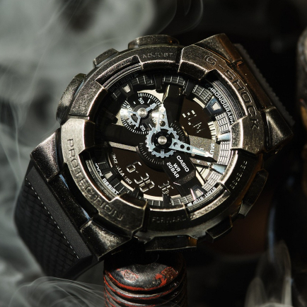 CASIO卡西歐 G-SHOCK 蒸氣龐克 機械黑 金屬錶殼 人氣雙顯 GM-110VB-1A_48.8mm