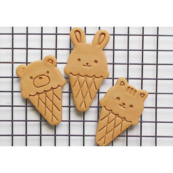 可愛小熊小貓小兔冰淇淋卡通餅乾模具 糖霜餅乾模具 3D立體按壓餅乾模具