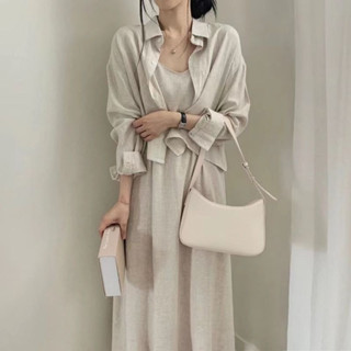 韓版chic吊帶連衣裙外套兩件套女|夏季法式復古氣質減齡性感吊帶連衣裙+襯衫外套兩件套女|兩件套裝