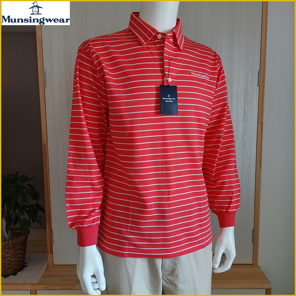 Munsingwear 企鵝 🇯🇵日本製 長袖條紋POLO衫 新品 男款 M号 高爾夫運動 排汗 POLO M2857M